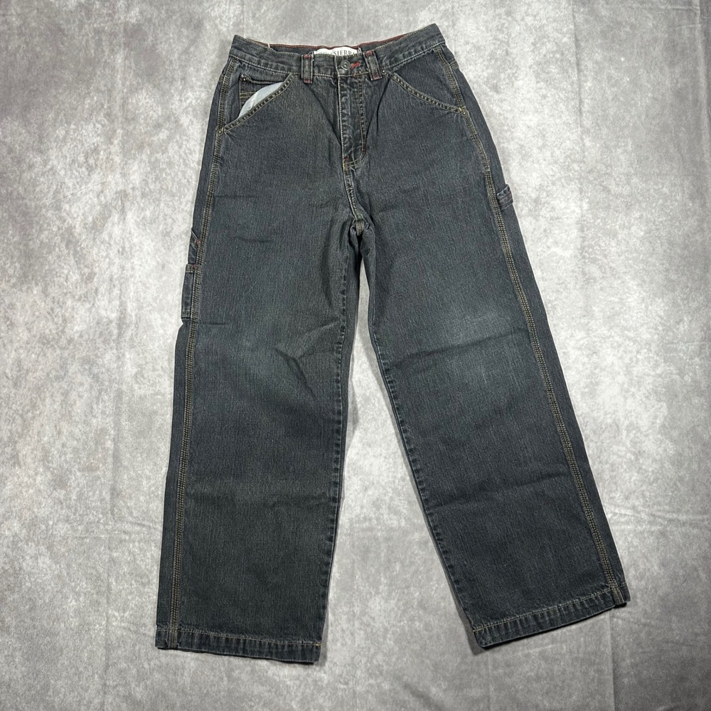 Vtg 90s High Sierra Youth 14 Baggy Carpenter Jeans Faded Black Denim 26 Waist